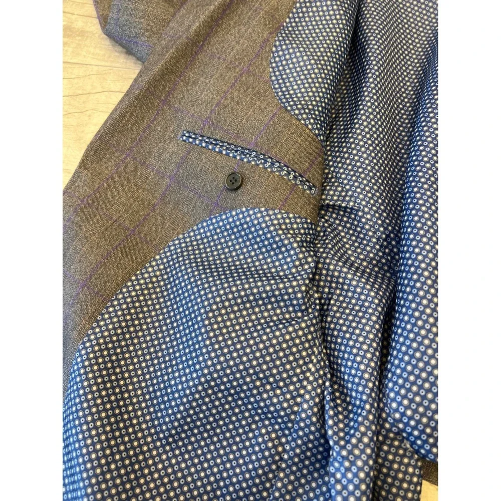Studio Ferera Grey Plaid‎ Modern Fit Suit Blazer Men's 48R